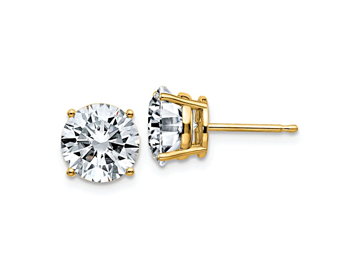 14K Yellow Gold 4ct. 8.0mm Round G H I True Light Moissanite Earrings