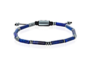 Invicta Jewelry Men's Lapis Lazuli Tube and Hematite Stone Bead Adjustable Bracelet (4mm)