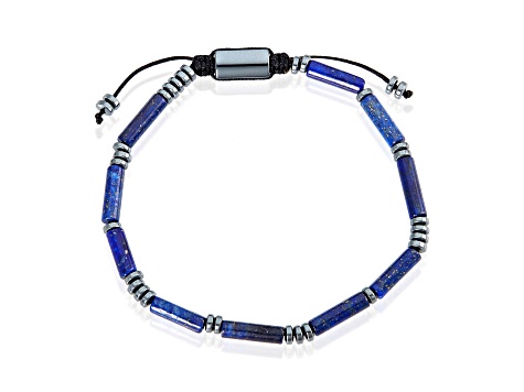 Invicta Jewelry Men's Lapis Lazuli Tube and Hematite Stone Bead Adjustable Bracelet (4mm)