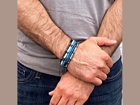 Invicta Jewelry Men's Lapis Lazuli Tube and Hematite Stone Bead Adjustable Bracelet (4mm)