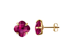 10K Gold Created Pink Sapphire Clover Earrings