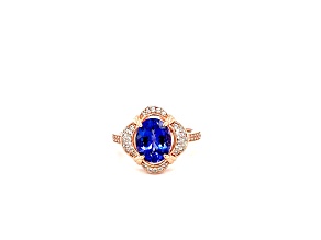 Tanzanite 10x8mm Oval and White Zircon Rhodium Over Sterling Silver Ring