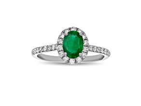 1.15ctw Emerald and Diamond Engagement Ring in 14k White Gold