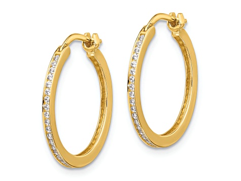 14k Yellow Gold 13/16" Polished Cubic Zirconia Small Hoop Earrings