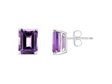 8x6mm Emerald Cut Amethyst 14k White Gold Stud Earrings