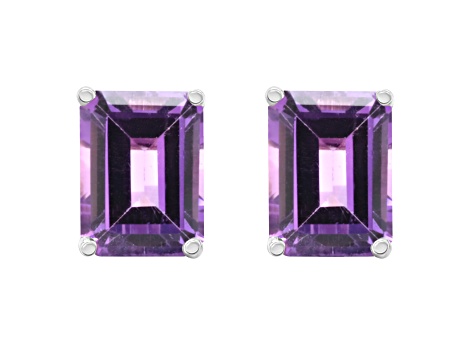 8x6mm Emerald Cut Amethyst 14k White Gold Stud Earrings