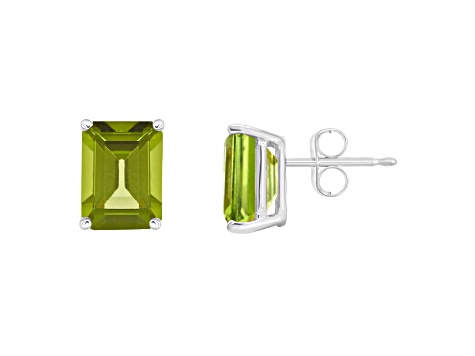 8x6mm Emerald Cut Peridot 14k White Gold Stud Earrings