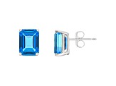 8x6mm Emerald Cut Blue Topaz 14k White Gold Stud Earrings