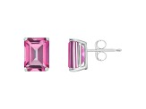 8x6mm Emerald Cut Pink Topaz 14k White Gold Stud Earrings