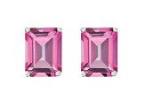 8x6mm Emerald Cut Pink Topaz 14k White Gold Stud Earrings