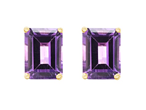 8x6mm Emerald Cut Amethyst 14k Yellow Gold Stud Earrings