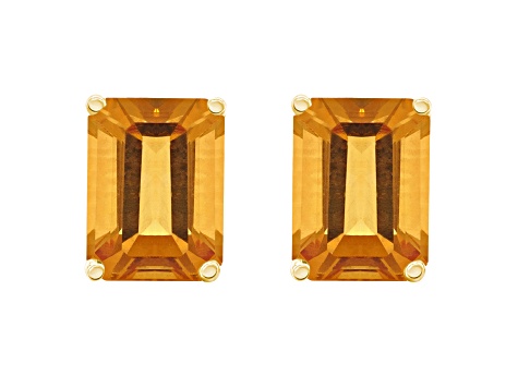 8x6mm Emerald Cut Citrine 14k Yellow Gold Stud Earrings