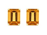 8x6mm Emerald Cut Citrine 14k Yellow Gold Stud Earrings