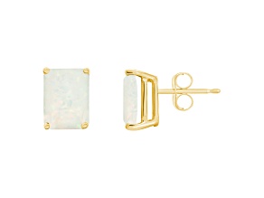 8x6mm Emerald Cut Opal 14k Yellow Gold Stud Earrings