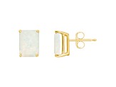 8x6mm Emerald Cut Opal 14k Yellow Gold Stud Earrings