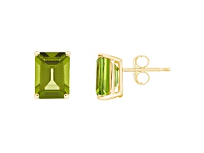 8x6mm Emerald Cut Peridot 14k Yellow Gold Stud Earrings