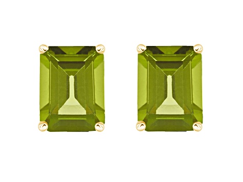8x6mm Emerald Cut Peridot 14k Yellow Gold Stud Earrings
