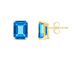 8x6mm Emerald Cut Blue Topaz 14k Yellow Gold Stud Earrings