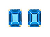 8x6mm Emerald Cut Blue Topaz 14k Yellow Gold Stud Earrings