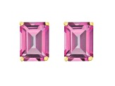 8x6mm Emerald Cut Pink Topaz 14k Yellow Gold Stud Earrings