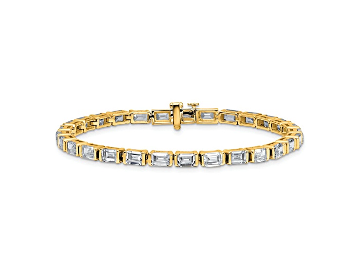 Emerald Cut White Lab-Grown Diamond G-H SI 14K Yellow Gold Tennis Bracelet 10.00ctw