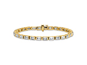 Emerald Cut White Lab-Grown Diamond G-H SI 14K Yellow Gold Tennis Bracelet 10.00ctw