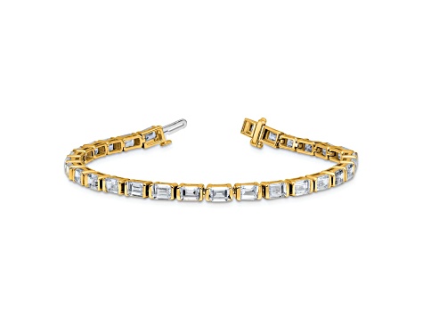 Emerald Cut White Lab-Grown Diamond G-H SI 14K Yellow Gold Tennis Bracelet 10.00ctw
