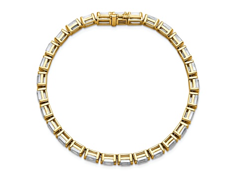 Emerald Cut White Lab-Grown Diamond G-H SI 14K Yellow Gold Tennis Bracelet 10.00ctw