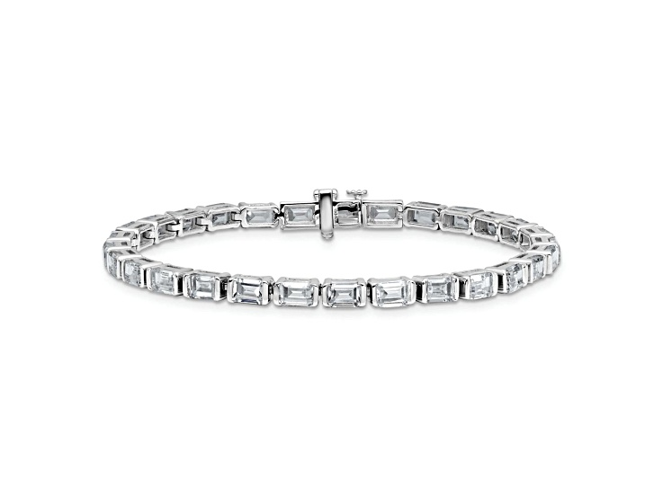 Emerald Cut White Lab-Grown Diamond G-H SI 14K White Gold Tennis Bracelet 10.00ctw