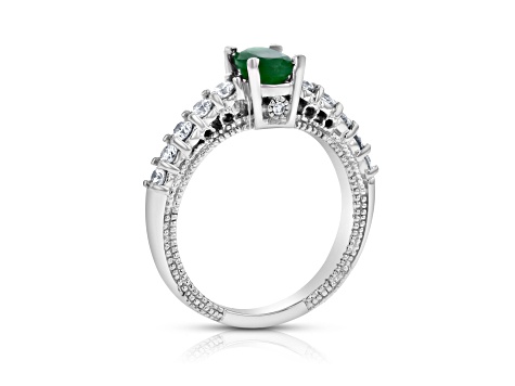 1.31ctw Emerald and Diamond Ring in 14k White Gold