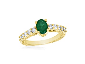 1.31ctw Emerald and Diamond Ring in 14k Yellow Gold