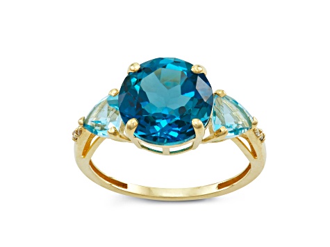 London Blue Topaz and Swiss Blue Topaz 10K Yellow Gold 5.32ctw