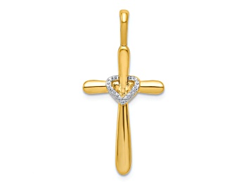 Picture of 14K Yellow Gold Diamond Cross with Heart Pendant 0.009ctw