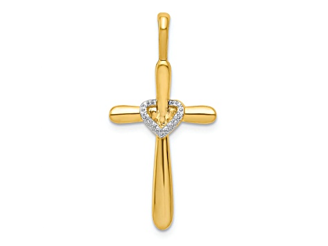 14K Yellow Gold Cross in Heart Charm