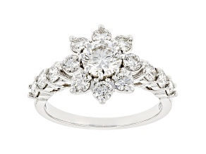 White lab-grown diamond 14k white gold flower ring 2.00ctw