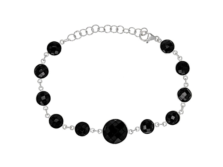 Round Shape Black Onyx Sterling Silver Bracelet 23ctw