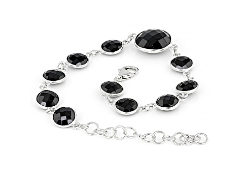 Round Shape Black Onyx Sterling Silver Bracelet 23ctw