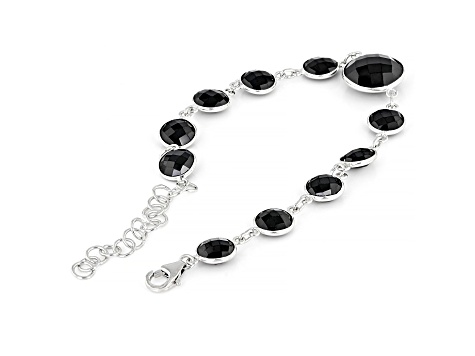 Round Shape Black Onyx Sterling Silver Bracelet 23ctw