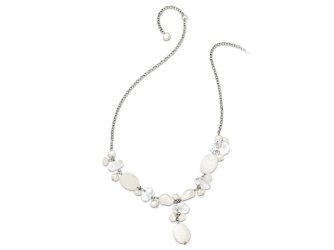 Sterling Silver Moonstone, Freshwater Pearl, Rock Quartz, White Jadeite Necklace