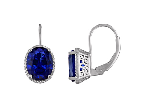 Blue Lab Created Sapphire Sterling Silver Earrings 4.40ctw