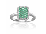 Emerald and Moissanite Sterling Silver Rectangle Cluster Ring