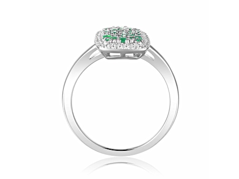 Emerald and Moissanite Sterling Silver Rectangle Cluster Ring