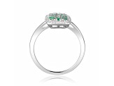 Emerald and Moissanite Sterling Silver Rectangle Cluster Ring