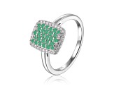 Emerald and Moissanite Sterling Silver Rectangle Cluster Ring