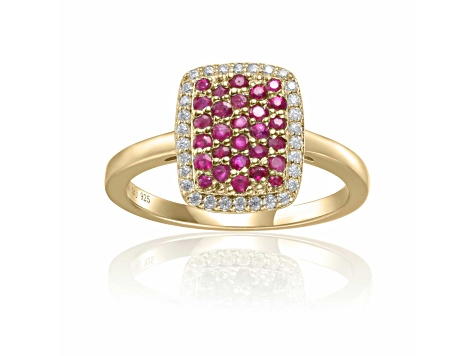 Ruby and Moissanite 14K Yellow Gold Over Sterling Silver Rectangle Cluster Ring