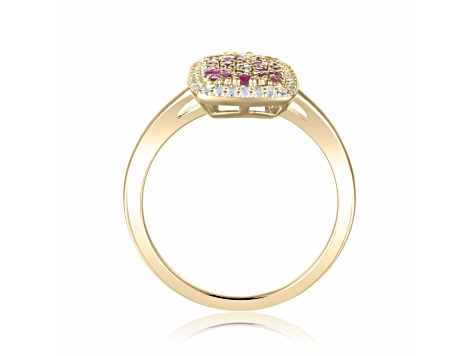 Ruby and Moissanite 14K Yellow Gold Over Sterling Silver Rectangle Cluster Ring