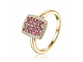 Ruby and Moissanite 14K Yellow Gold Over Sterling Silver Rectangle Cluster Ring