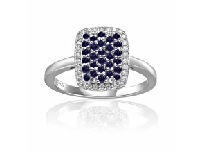 Blue Sapphire and Moissanite Sterling Silver Rectangle Cluster Ring