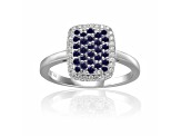 Blue Sapphire and Moissanite Sterling Silver Rectangle Cluster Ring