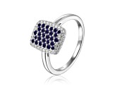 Blue Sapphire and Moissanite Sterling Silver Rectangle Cluster Ring